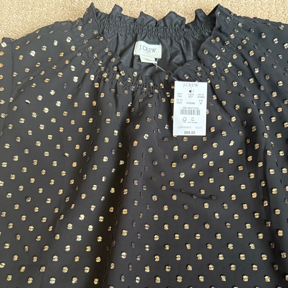 J. Crew Factory Black and Gold Polka Dot Blouse